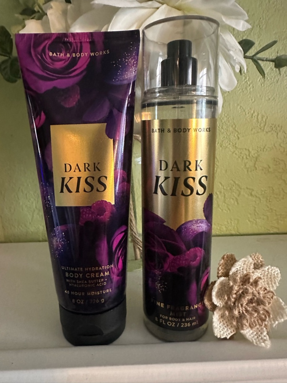 Bath & Body Works Dark Kiss Body Cream & Fine Fragrance Mist - Purple & Gold